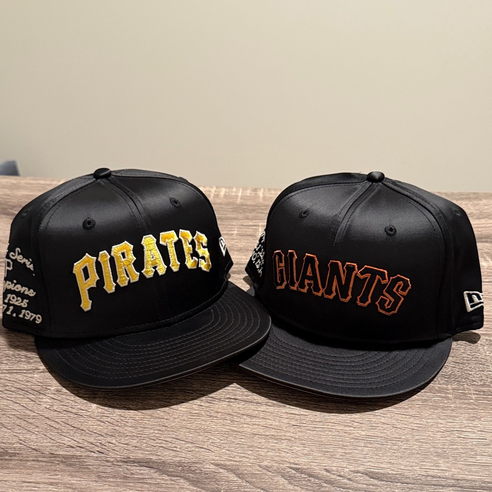 New Era Black Caps with Pirates and Giants Logos